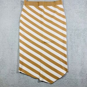 Gabrielle Union Skirt Women M Tan White Striped Knit Asymmetrical Midi Pencil